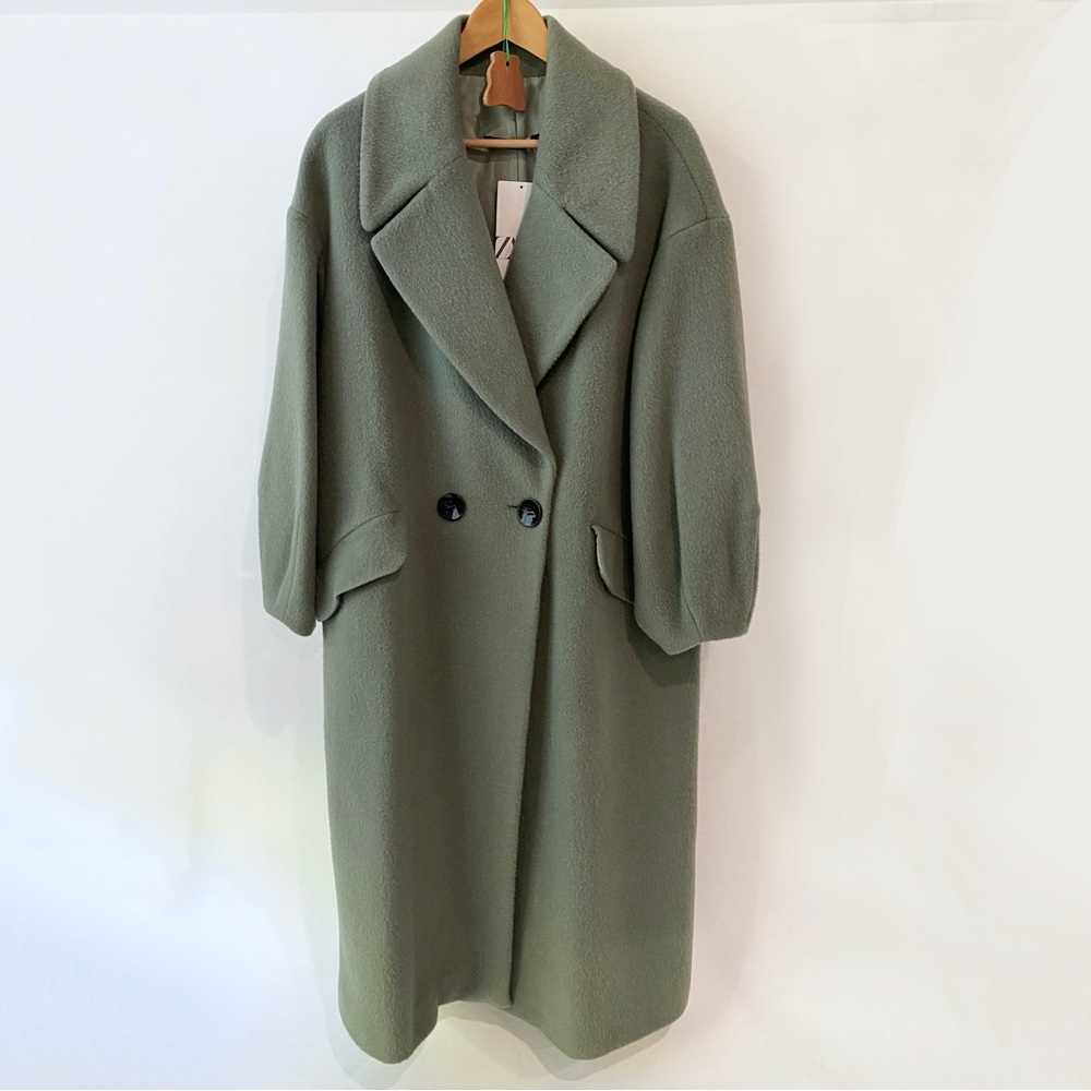 Zara Sage Green Oversized Long Coat size M